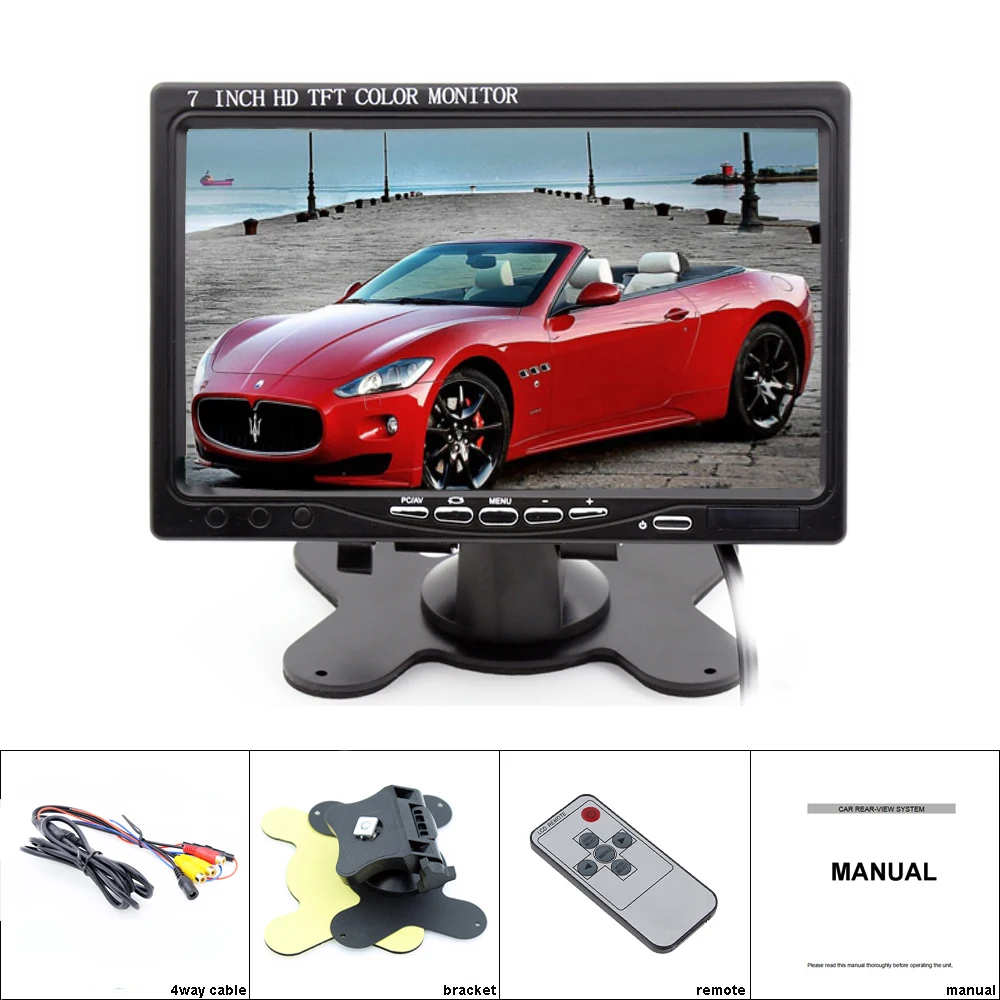 Podofo 7 &quotlcd HD 1024*600 разрешение автомобильный монитор экран заднего обзора HDMI VGA DVD