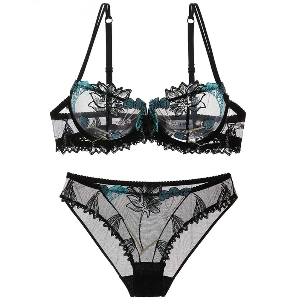 Women's Sexy Transparent Lace Lingerie Set with Ultra-thin Underwear, Bra, Briefs, and Panties for Lady Push Up Underwear image 3