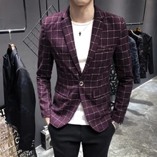 Slim Fit Mens Blazer Suit Blazer Retro Plaid Printed Walking Stage Jacket Sahne Ceketi Casual Mens Jacket Heren Colberts 2019