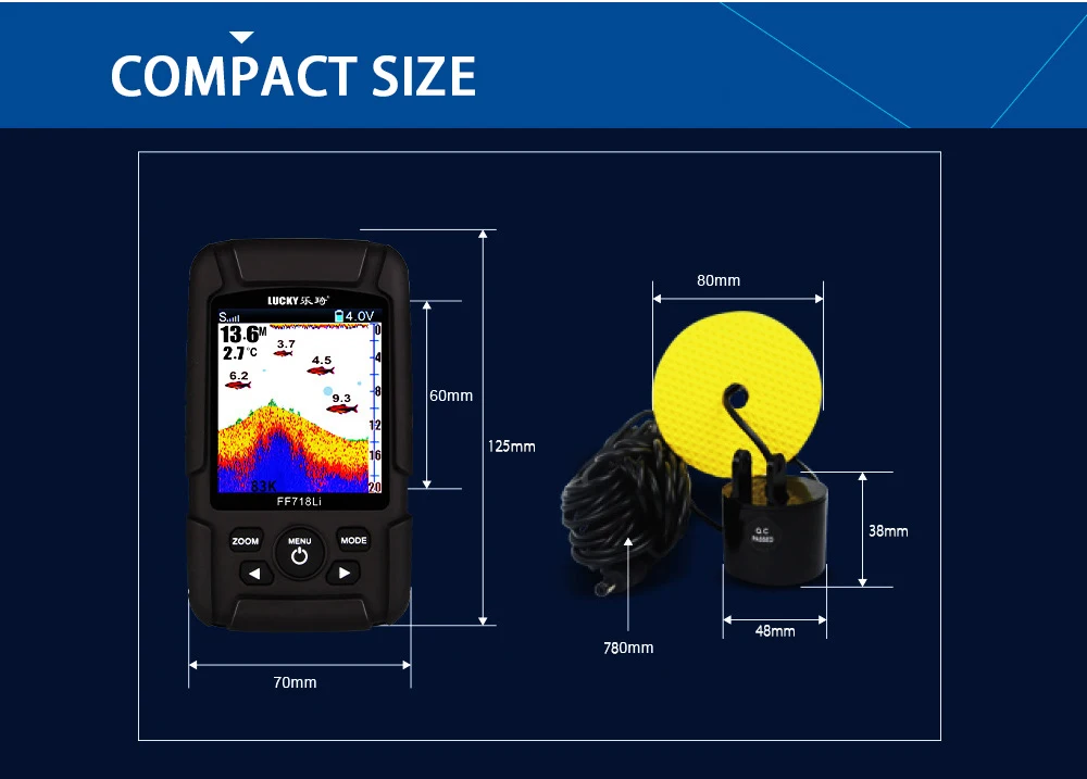 LUCKY FF718LiC-T Портативный подводный проводной рыболокатор проводной гидролокатор датчик 45 градусов локатор угол луча легкий