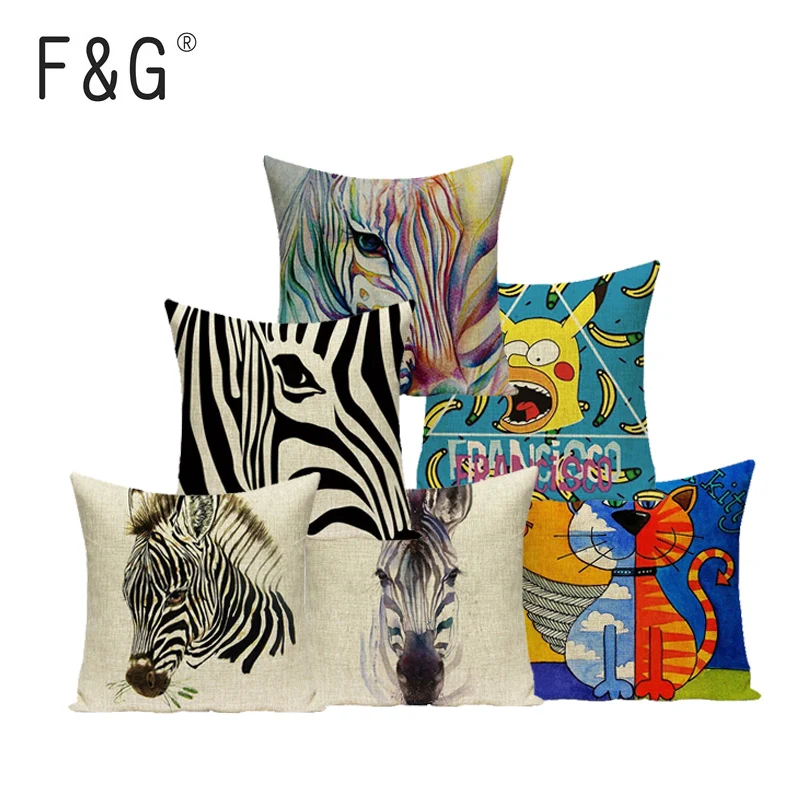 Kartun Hewan Zebra Dicetak Sarung Bantal Linen Pink Leopard Bantal