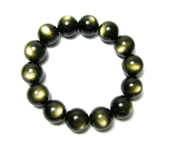 

16mm Wholesale Genuine Natural Stone Gold Obsidian Round Beads Bracelet For Women And Men Charm Elastic Powerful Stretch jewelry