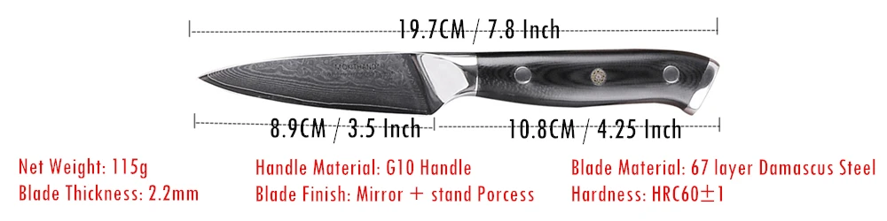 Mokithand 3,5 дюймов ножи для очистки овощей Дамасская сталь нож для фруктов острый японский кухонный многофункциональный нож G10 ручка Профессиональный резак