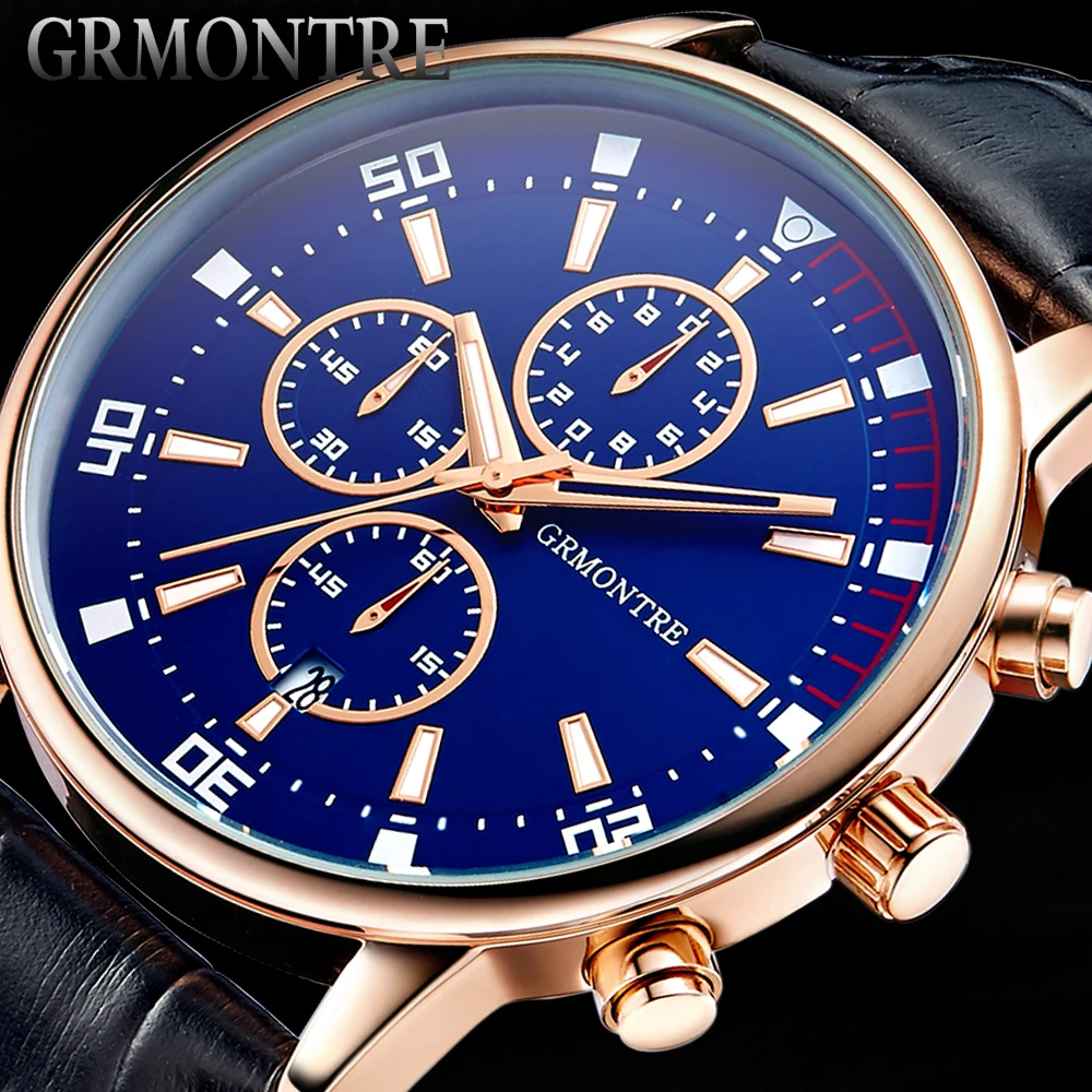 Chronograph Casual Watch Men Luxury Brand Quartz Military Sport Watch Genuine Leather Men s Wristwatch relogio