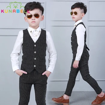 

New Children Formal Suit Baby Boys Kids Prince Handsome Gentleman Striped Vest Pants Shirt For Weddings Party Clothes Set B007