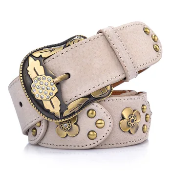 

Korean Retro Ladies Leather Girdle Female Belt 2020 Fashion Diamond Pig Skin Rivets Belt Jeans For Women Belt Widening Belts