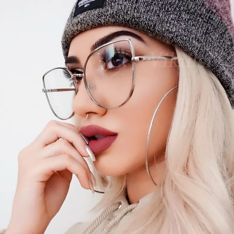 

Oversized Transparent Glasses Brand Designer Cat Eye Alloy Frame Women Optical Clear Len Glasses Myopia Frames Eyewear Drop Ship