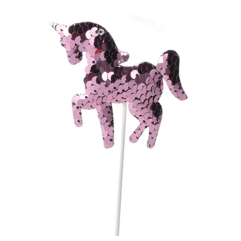 

10pcs/set Unicorn Cupcake Topper rose gold Kids Happy Birthday Wedding bling Hen Party Cake Decor Supplies Flags Sequins
