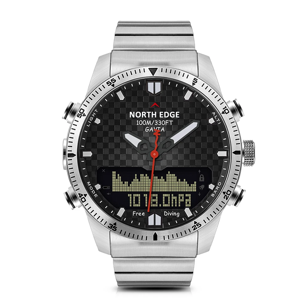 NORTH EDGE GAVIA спортивные цифровые и аналоговые часы для дайвинга стальные бизнес наручные часы альтиметр компас 100 м водонепроницаемый шагомер