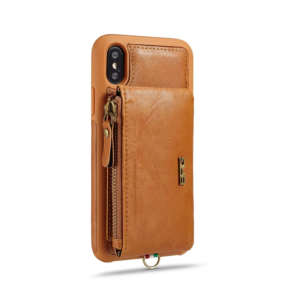 Чехол-Кошелек из искусственной кожи на молнии для iPhone X, кошелек на молнии, кожаный чехол, Магнитная задняя крышка для iPhone 7, 7 Plus, 8, 8 Plus, 6, 6S Plus - Цвет: Brown