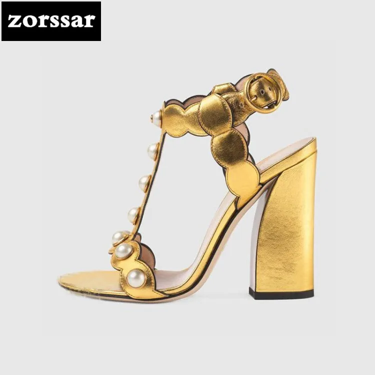 

{Zorssar} Pearl Ankle Strap Heels Women Sandals open Toe Summer Shoes Women High heels sandals Party Dress shoes Big Size 43