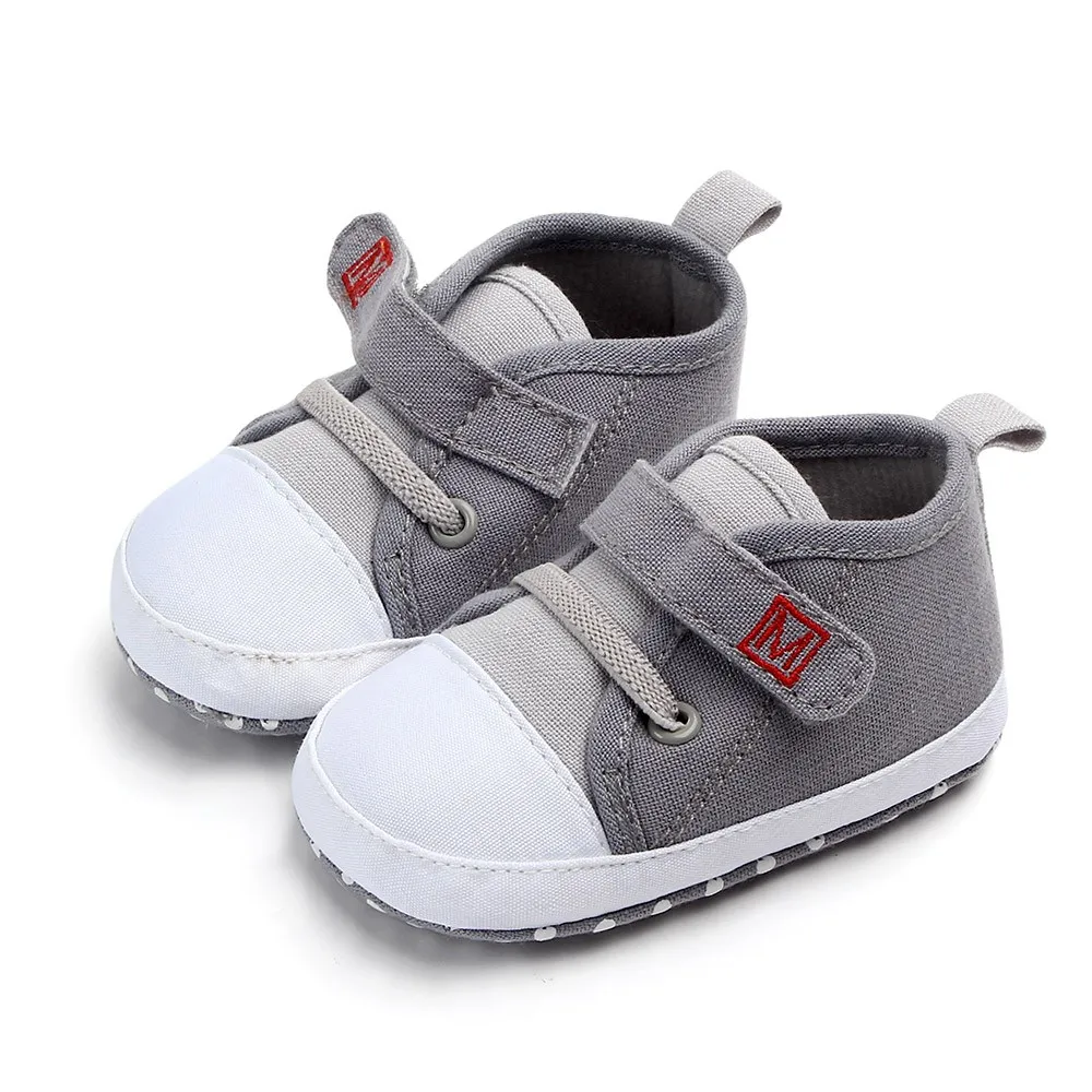 Новорожденный ребенок милые мальчики девочки холст буквы первые ходунки мягкая подошва обувь девочка обувь малыша обувь для младенца-девочки - Цвет: Gray