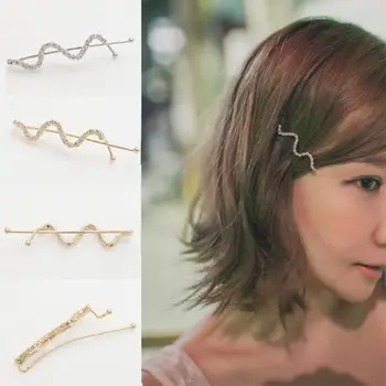 

Women Barrettes Silver Gold Color Hairpin Wave Desgin Hair Clips Alloy Crystal Hair Grips Fashion Hair Accessories