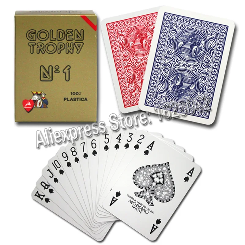 Goedkoop Modiano gouden trofee 4 regelmatige index poker size enkele card deck 100% plastic speelkaarten casino kwaliteit gemaakt in itali euml;