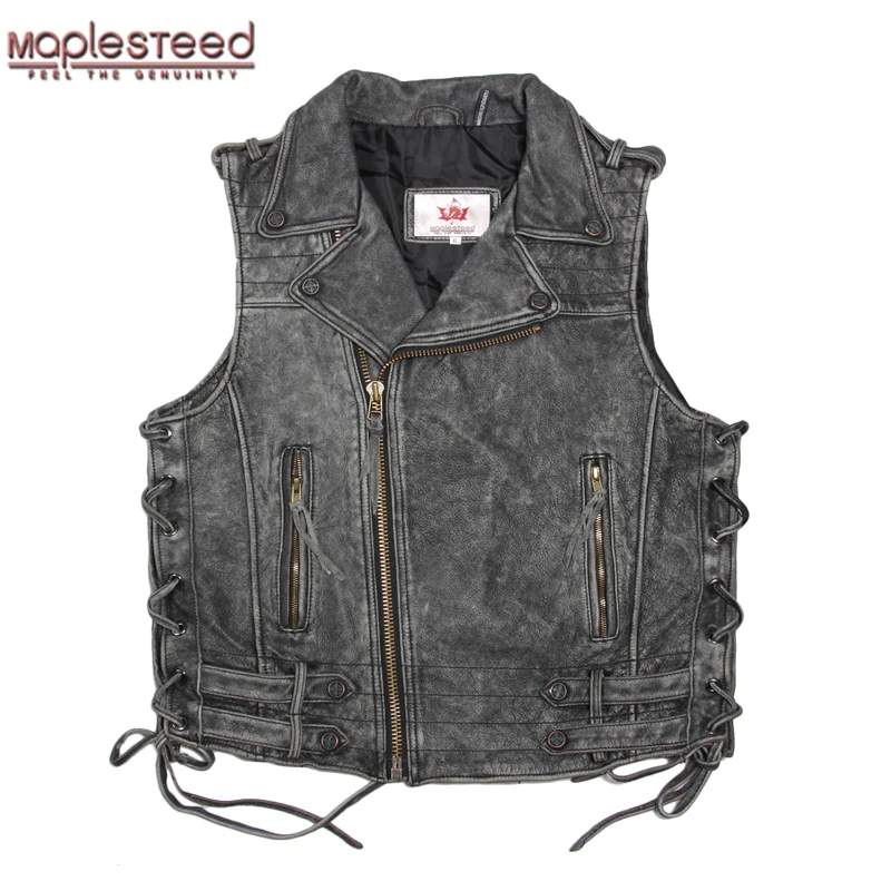 

MAPLESTEED Cowhide Genuine Leather Vest Men Motorcycle Vest Vintage Moto Biker Vest Red Black Mens Waistcoat Plus Size 5XL 051