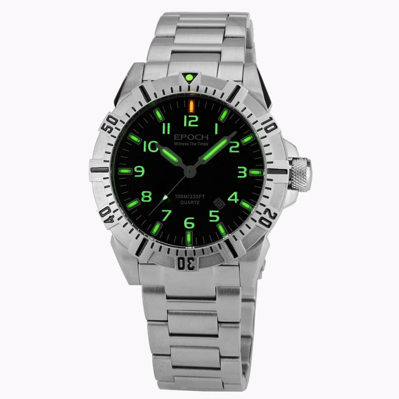 

EPOCH 6020G steel strap waterproof 100m tritium gas tubes luminous sport diving quartz watch