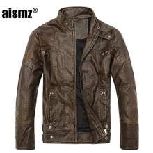 Aismz Brand Fashion Warm Winter Cool Men Standing Collar Plus Size Casual Male PU Leather motorcycle Thicken Jackets Coats 8805