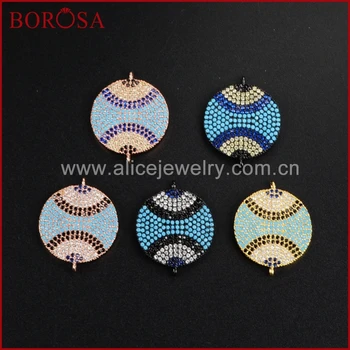 

BOROSA New Arrival CZ Cubic Zirconia Crystal Micro Pave Round Lantern Connector Link Beads Charms Women Jewelry WX344