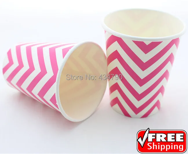 60pcs 9OZ Chevron Hot Pink Zig Zag Birthday Paper Cups for Drinking