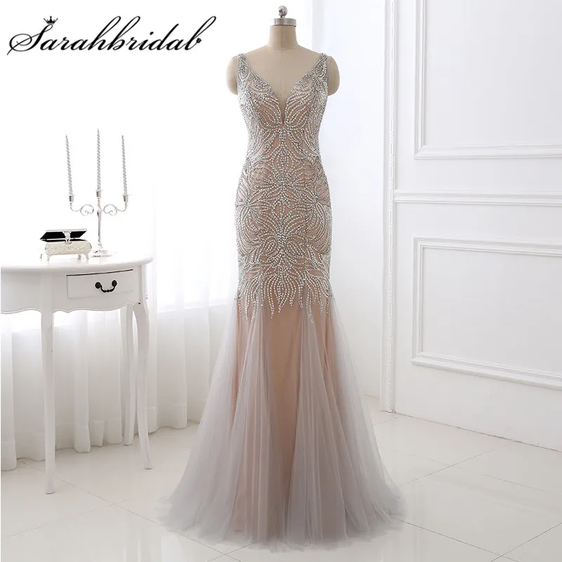 Stunning Mermaid Formal Evening Dresses Sliver Sequins Beaded Open Back ...