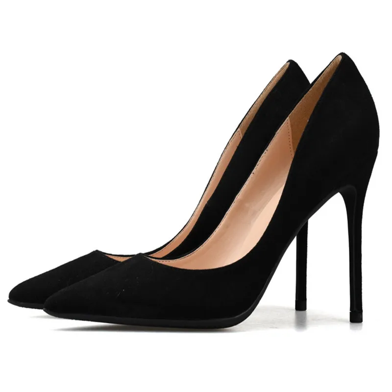

2019 Women Cow Suede Pump 6/8/10CM Stiletto High Heels Wedding Dress Shoes Pointed Toe Slip-on Office Lady Pumps Plus Size 35-46