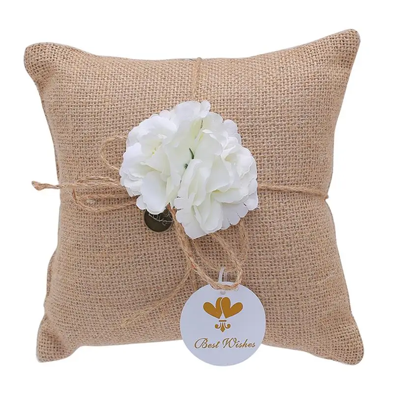 

Wedding Ring Pillow Wedding Ring Cushion Burlap Jute Ring Bearer Pillow (J23-D)