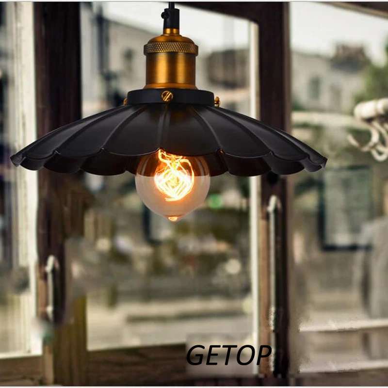 

T Retro Iron Black Pendant Light American Style Country Style Loft For Living Room Hall Hotel Restanrant Coffeee Shop E27 bulb