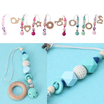 

Kids Pacifier Chain With Beech Chew Toy Baby Wooden Teether