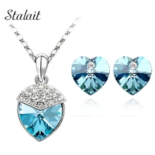 Поплавок сердце Шарм Кулон Ювелирные наборы оптом белое золото Цвет австрийский кристалл ожерелье с клубничкой серьги набор 291