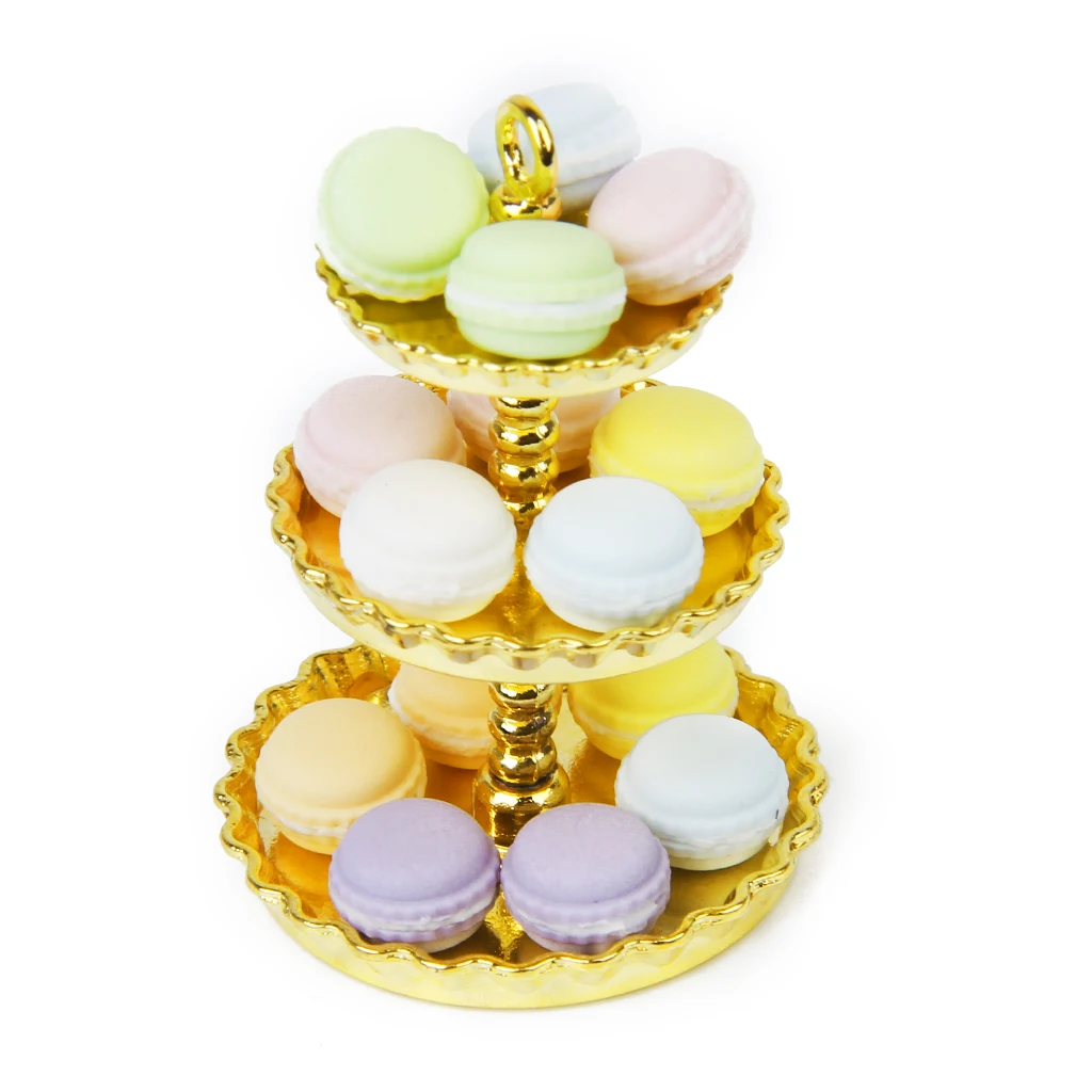 15 Pieces Dollhouse Miniature Kitchen Food Dessert Tea Time Snack French Macaroon 1:12 Scale Doll House Decor Ornaments