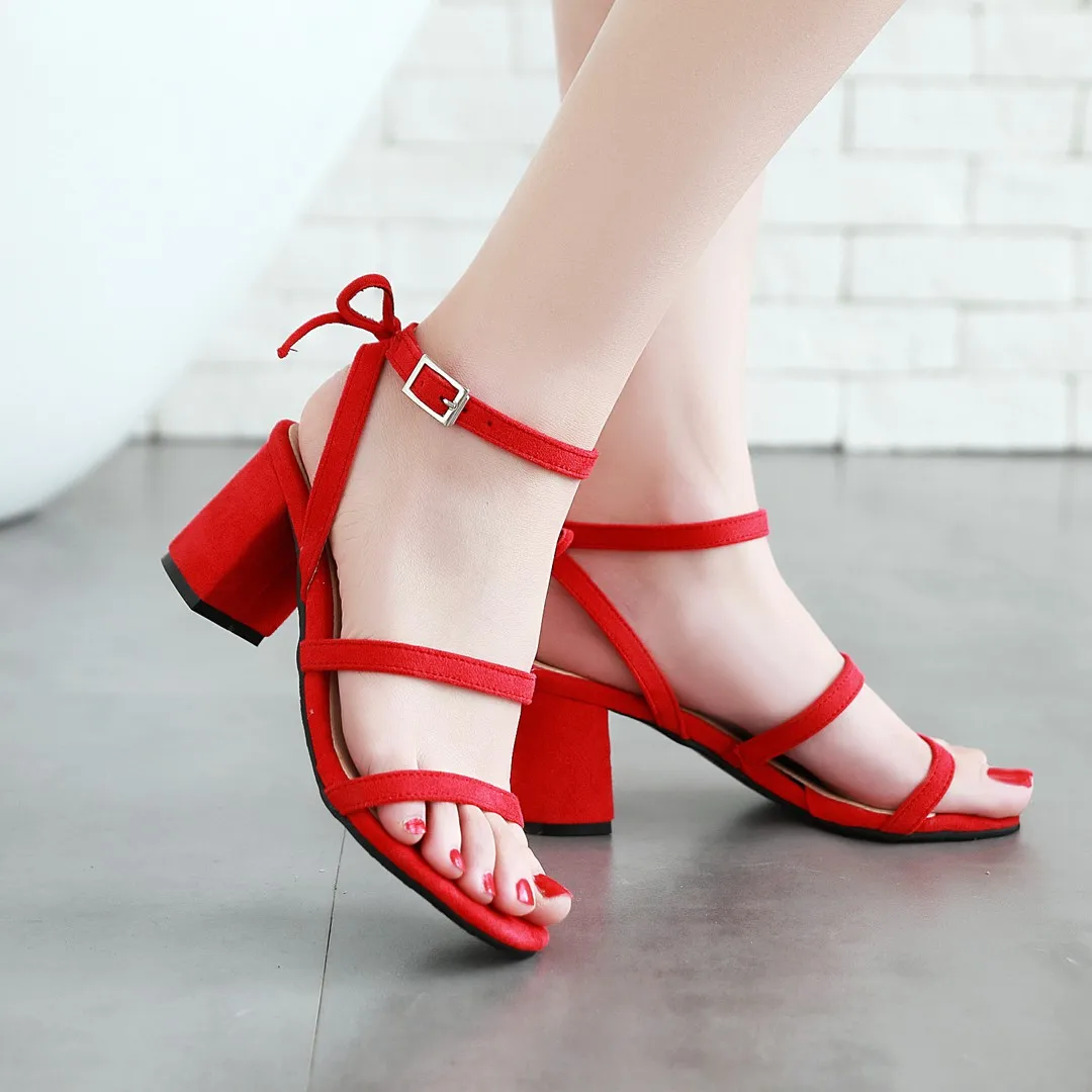Nemaone новые женские сандалии женская летняя обувь с пряжкой Толстый Обувь на высоком каблуке из флока женская обувь Большие размеры 34-43