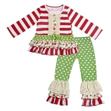 

Remake Christmas Day Newborn Baby Girl Stripe and Ruffle Pants Boutique Cotton clothing Matching Girl Romper 2GK806-381