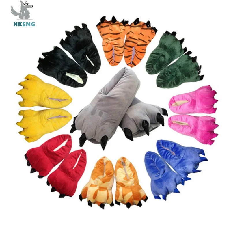 

HKSNG Cheap On Sale Giraffe Cow Tiger Warm Flannel Cartoon Indoor Floor Slippers Paw Claw Home Shoes Christmas Pajamas Best Gift