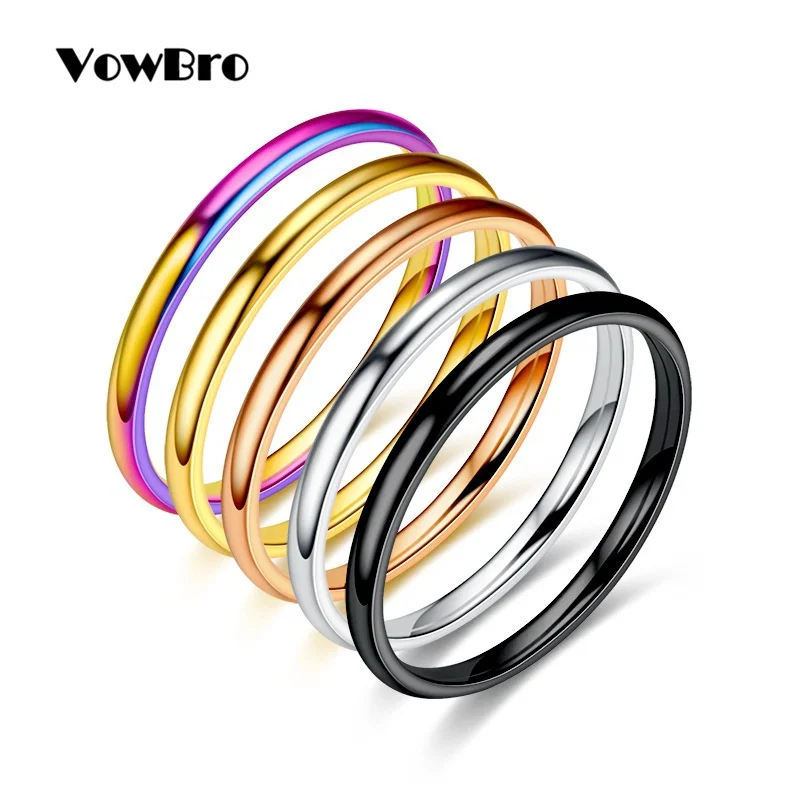 

VowBro 2mm Classic Wedding Ring for Men / Women Gold / Black/ Silver Rose MultiColor Stainless Steel US size