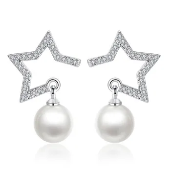 

NEHZY 925 sterling silver jewelry woman Fashion brand luxury pearl five - pointed star Stud personality exaggerated earrings 8MM