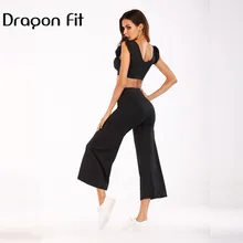 Комплект из двух предметов с рисунком дракона, женский укороченный топ, бюстгальтер и спортивные широкие ножки, спортивный костюм, дышащий комплект из двух предметов