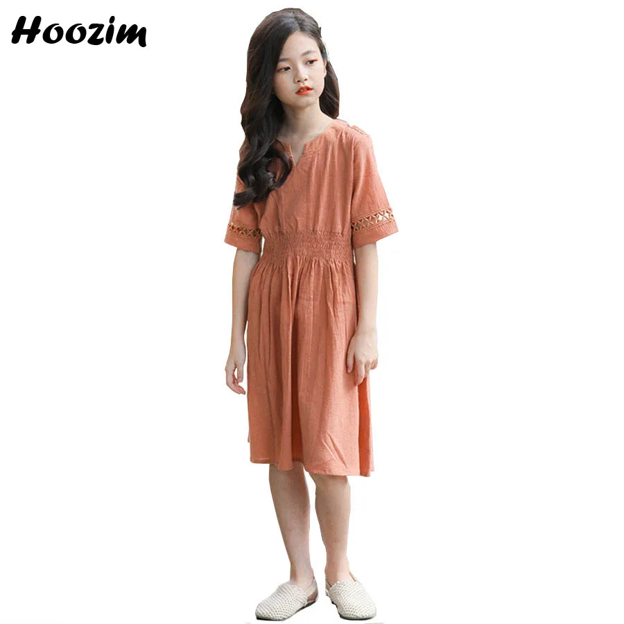 Богемное белое льняное платье для девочек 9 От 9 до 14 лет модная одежда для девочек-подростков летние коричневые пляжные платья для детей