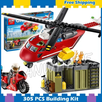 

305pcs New City Fire Response Unit Firefighter Helicopter 02046 Model Building Blocks Children Gifts sets Compatible With Lago