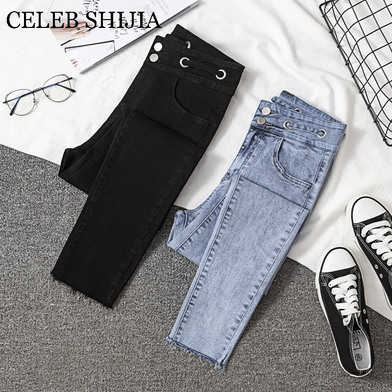 

Skinny Jeans For Woman New Arrive High Waist Blue BLACK COLOR ANKLE-LENGTH Pants Female Denim Elastic Korea Woman's Trouser