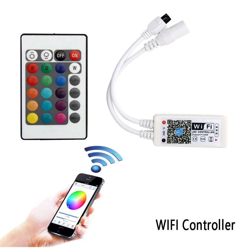 

Wifi RGB LED Controller DC12V-24V Mini Controller With RF 21Key IR 24Key Remote Control For RGB LED Strip Lights By Android ISO