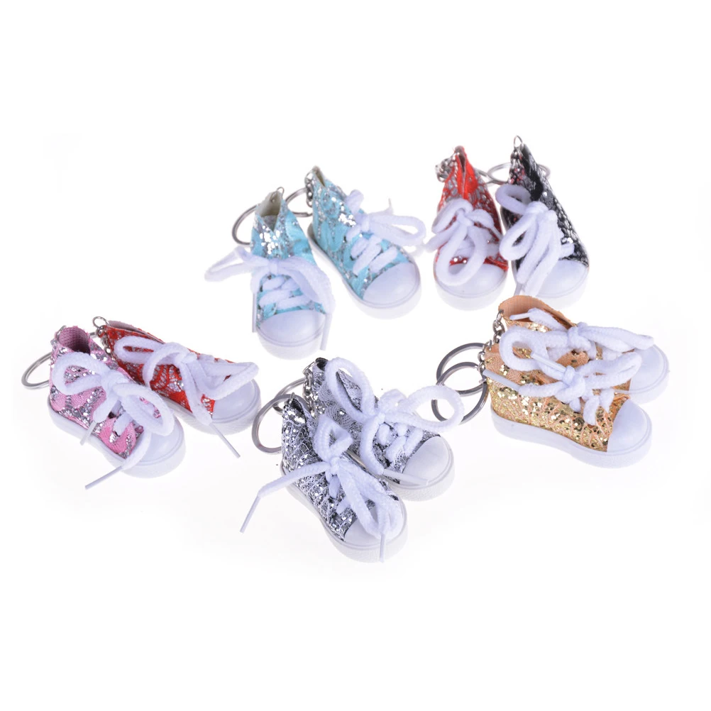 

1PCS Mini Colourful Sequin Tennis Sports Shoe Keychain Keyring Doll Funny Gifts Random Color Doll Accessories