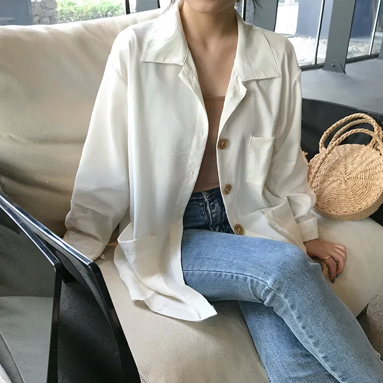 

Womens Tops And Blouses Safari Style Pocket Sunscreen Loose Cardigan Plus Size Ladies Tops White Khaki Vintage Harajuku Blouse