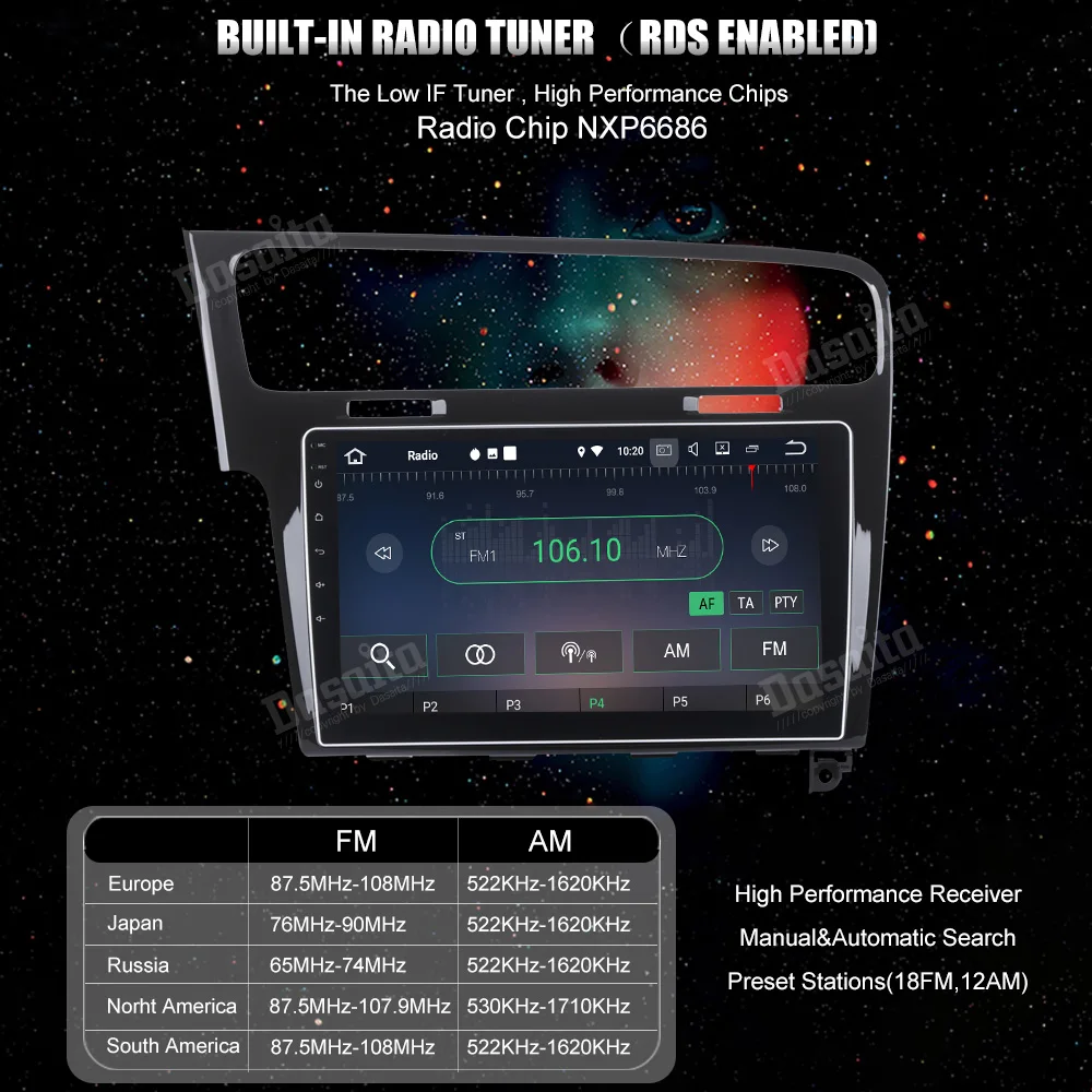 Clearance Dasaita 10.2" Android 7.1 Car GPS Player Navi for VW Golf 7 2013 with 2G+16G Quad Core Car Stereo Multimedia Bluetooth No DVD 13
