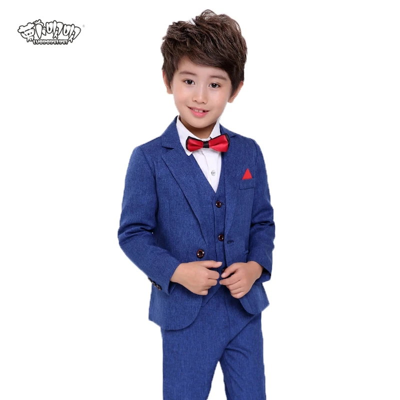 

Kids 3PCS Vest+Pant+Blazer Solid Suit for Boys Formal Party Dress Suit with Bowtie Flower Boys Wedding Performance Costume N49
