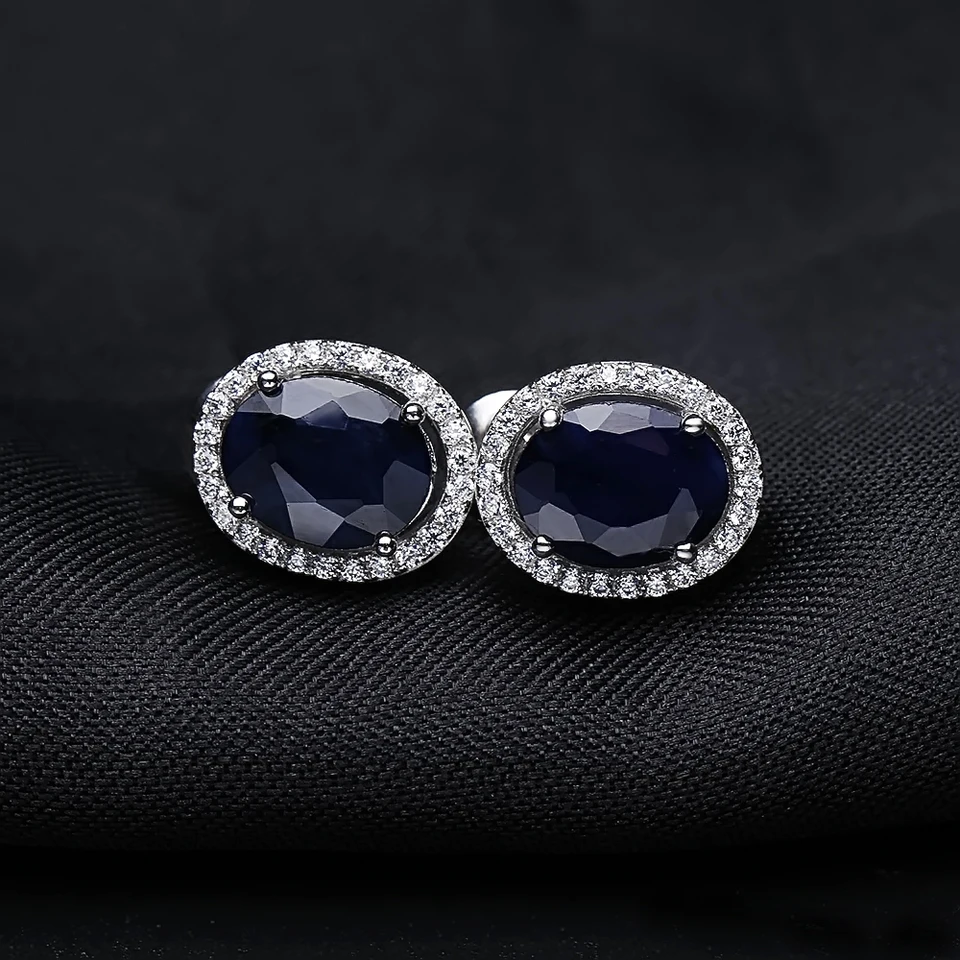 Natural Blue Sapphire Sterling Silver Stud Earrings