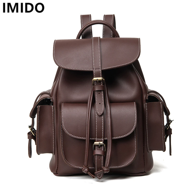 

High Quality Vintage Backpacks PU Leather Casual Moto Biker Women Backpack Female Vintage Girls Solid Color Daily Travel Bags