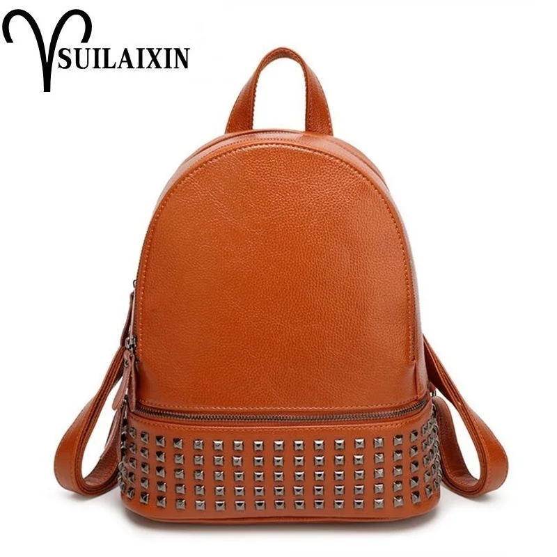 

Leather Backpacks Vintage Preppy Style Schoolbag For Teenage Girl Rivets Travel bags Ladies Backpacks Mochila 2019 New