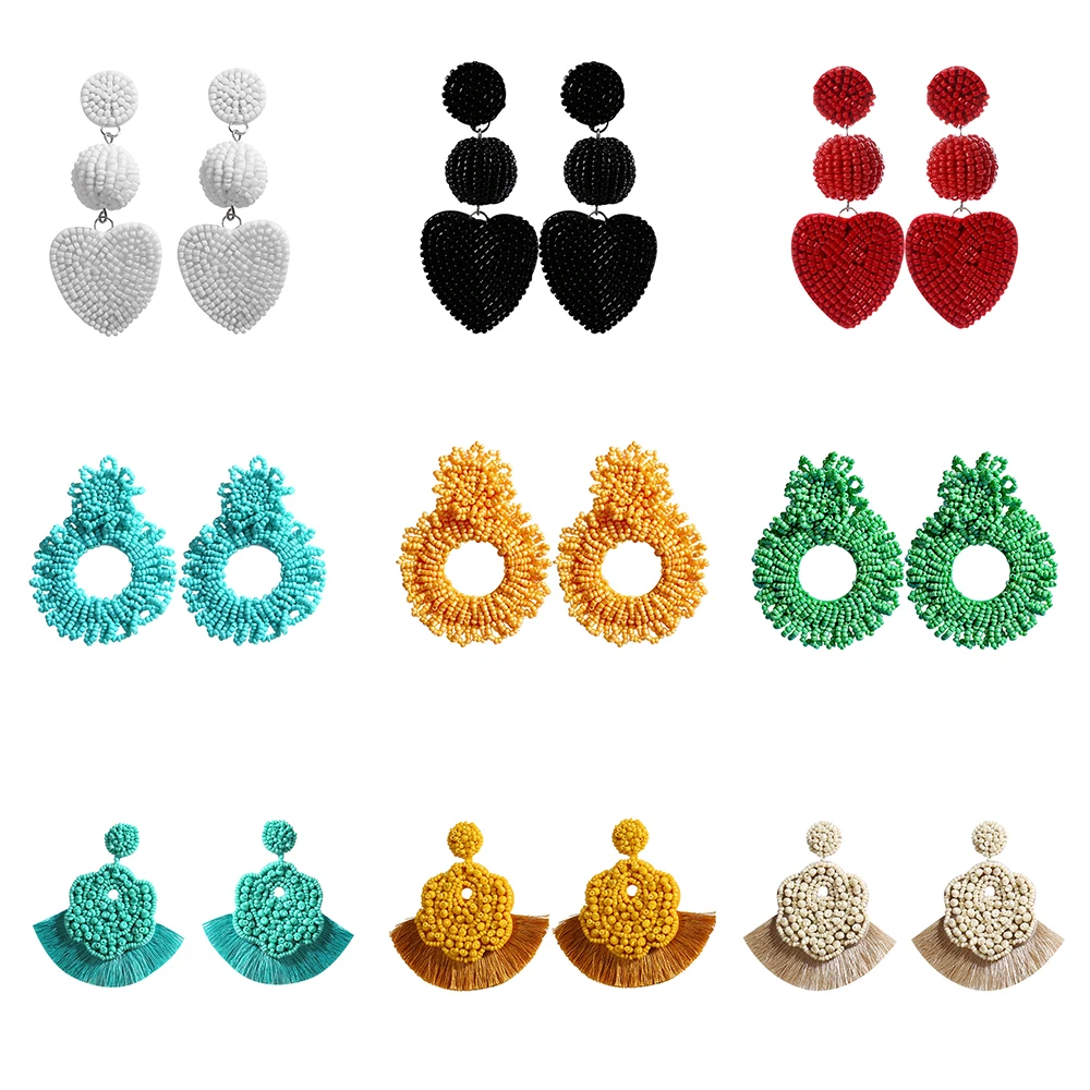 

2019 New Bohemia Handmade Fringed Tassels Earrings for Women Boho Ethnic Beaded Big Heart Dangle Earring Wedding Jewelry Gifts