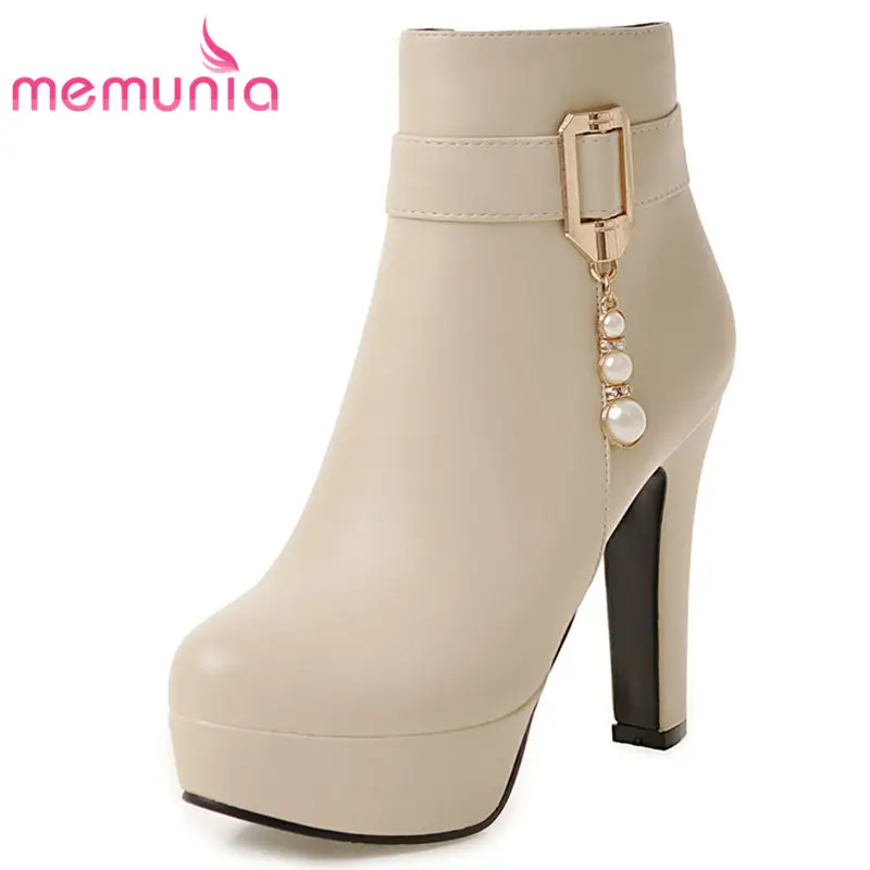 

MEMUNIA SIZE 31-45 2020 NEW fashion super high stiletto heel ankle boots for women zipper platform quality PU boots autumn boots