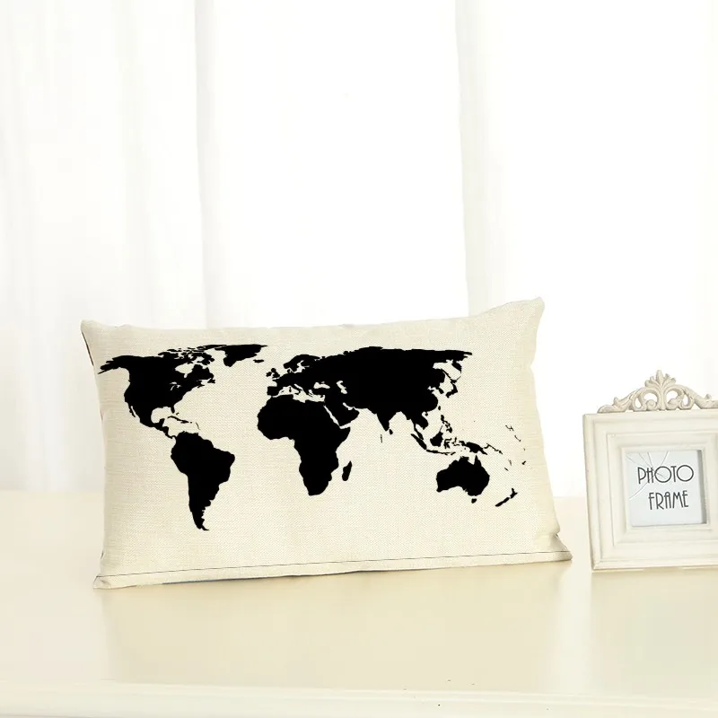 

HD 30x50 Map Housewear Green Plant Chair Cushion Cover Soft Pillow Case Cojines Almofadas Cotton Linen Square